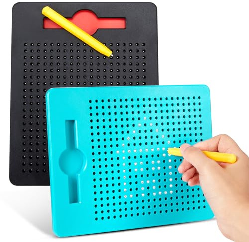 Faccito 2 Stück Kleine Magnetische Zeichenbretter Magnet Stahlkugel Zeichenbrett mit Stift Magnetisches Zeichentablett Magnet Maltafel Reißbrett für Pädagogische Geschenke (Schwarz, Seeblau)
