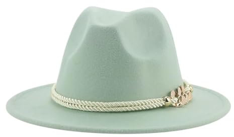 FULUJIDI Fedora Trilby Filzhut Hut Damen Hut Männer Fedora Solid Gürtel Panama Jazz Caps Hip Hop 52-54Cm (Kinder) Hell Grün