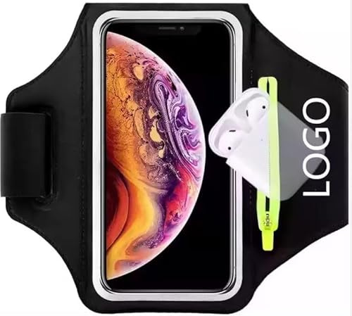Running Armband with Airpods Bag Cell Phone Armband for iPhone 15 14 13 Pro 14 Plus XR XS, Galaxy S20/S10 Water Resistant Sports Phone Holder Case & Zipper Slot Car Key Holder for 6.5 inch (Black)