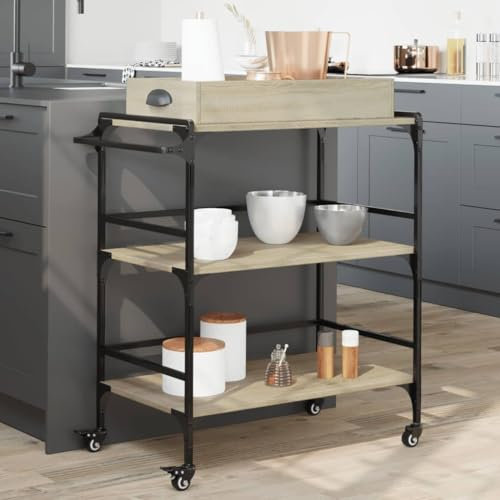 TEHTX7 Servierwagen, Barwagen, Küchenwagen, Getränkewagen, für Küche, Bar, Esszimmer Sonoma-Eiche 81,5x41x92,5 cm Holzwerkstoff