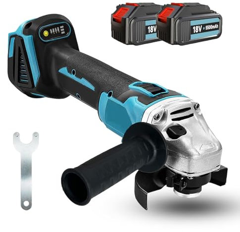 Akku Winkelschleifer, Ersatz für Makita, Bürstenlos Kabelloses Trennschleifer Scheibe 125mm, 850 Watt, mit 2x 5500mAh Akku, Schleifen zum Entfernen von Farbe und Mörtel，zum Entfernen, Schleifen