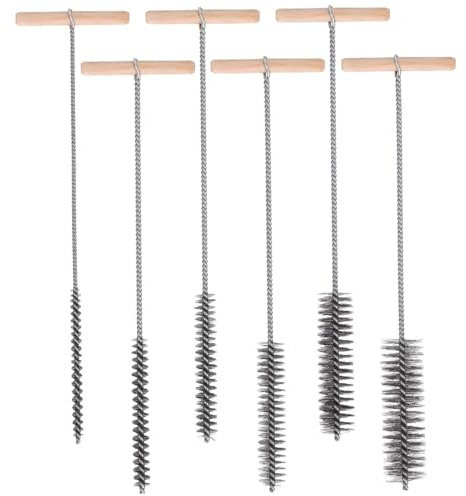 Zocipro Set med 6 runda borstar för borrhål, 8 mm/12 mm/16 mm/20 mm/25 mm/30 mm, för rengöring av borrhål, rengöringsborste i rostfritt stål med trähandtag