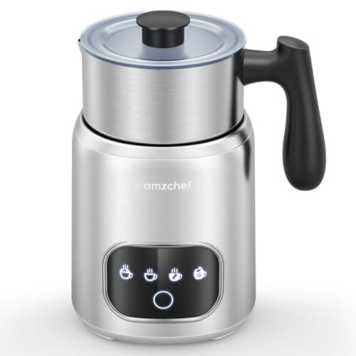 AMZCHEF 4-IN-1 Milchaufschäumer Elektrisch 400ML Milchwärmer mit LED-Touchscreen | 3D-Induktionserwärmung Milchaufschäumer Erhitzt Auch Schokolade und Milch für Latte, Cappuccino und Mokka,500W