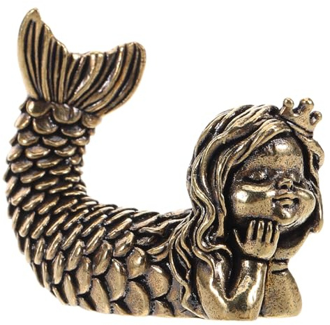 Amosfun Messing Meerjungfrau Deko Ornament Vintage Skulptur 4X3.5X1.5 cm Kleine Figur Für Wohnzimmer Tisch Party Dekoration