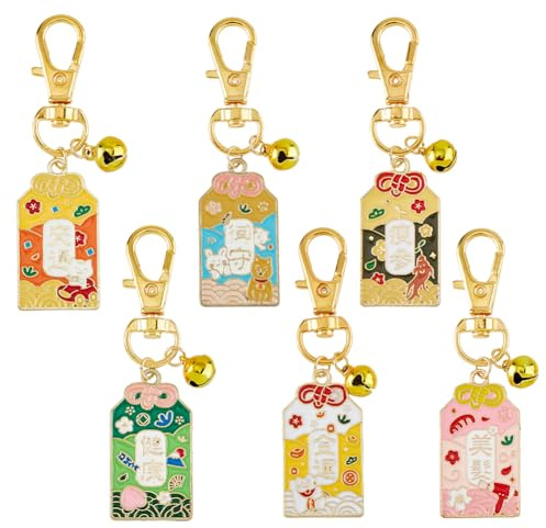 SUPERFINDINGS 6 porte Clés Porte Bonheur en Forme de Chat Portes Clés Amulette Mignon en Alliage Émaillé Portes Clé Portes Bonheurs avec Pendentifs Porte Bonheurs Chinois Décorations de Sac 6.5cm