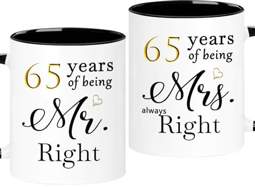 65 Year Anniversary Coffee Mugs Set of 2 for Couple Her Him Women Men | 65th Wedding Anniversary Decorations Gifts for Parents Wife Husband Mom Dad, 65 Year Anniversary Mug Gifts with Gift Box
