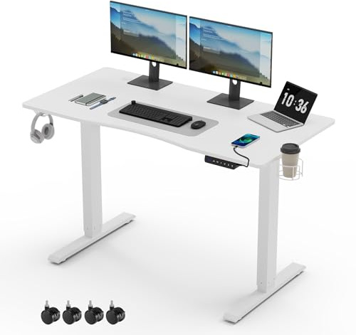 Mondeer Bureau Assis Debout, Bureau Électrique Réglable en Hauteur 120 x 60 cm, avec Panneau Contrôle à Fonctions Mémoires pour Etudier Travailler Chambre, Blanc