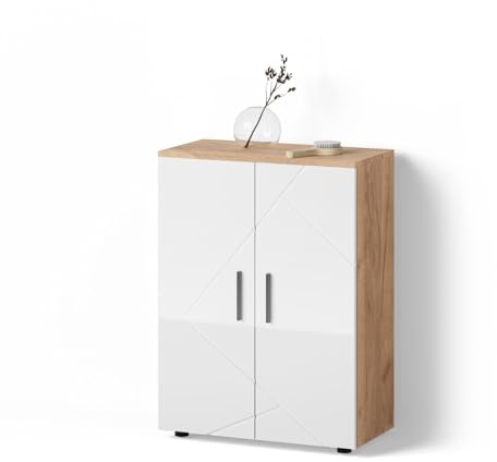 Livinity Midischrank Ronco, Weiß Hochglanz/Goldkraft Eiche, 60 x 81 cm