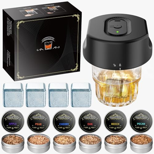 Electric Cocktail Smoker Kit, Whiskey Smoker Set With 6 Wood Chips, Whiskey Stones, Rechargeable Cocktail Smoking Set, Old Fashioned Drink Smoker Kit, Whiskey Gifts For Men, Dad (Black- Without light)