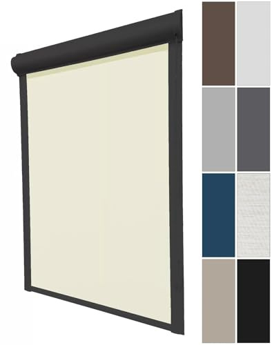 Thermorollo mit Kassette Verdunkelungsrollo ohne Bohren Seitenzugrollo Fensterrollo Türrollo Sonnenschutzrollo Rollo, Breite: 80 cm, Höhe: bis 190 cm, Kette Links, Blau