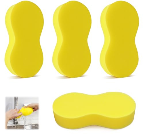 vsshe 4 Pack Large Car Sponges, Car Wash Sponges, Cars Window Cleaning Sponge, Thickened and Ultra-Soft Cleansing Sponge for Cars, Windshields, Dishes, Tiles, Kitchens, Bathrooms, Home Cleaning