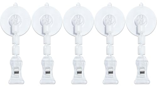 Supporto a ventosa con gancio e clip – 5 ventose girevoli per vetro di finestre, gancio a ventosa multifunzione per acquari, porta disco di parcheggio, clip di alimentazione con clip per etichette