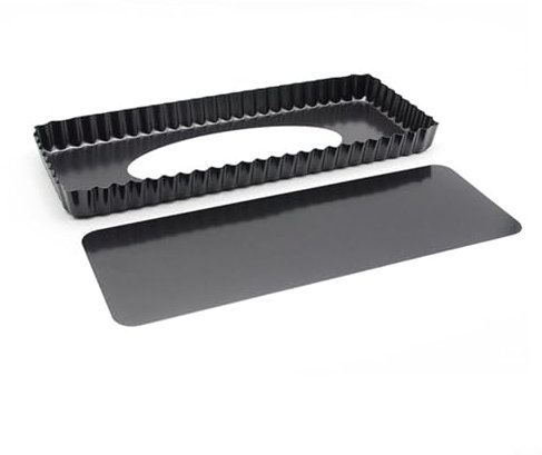 Sileduove Moule à tarte rectangulaire en acier au carbone 35,6 x 15,2 cm anti-adhésif avec fond amovible pour la cuisson de tartes à mousse