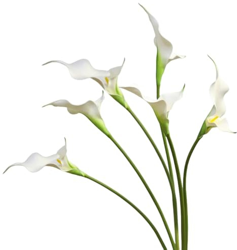 Urier Flores artificiales de lirio de cala, flores de látex de tacto real, flores artificiales de tallo largo para bricolaje, ramo de boda, fiesta, hogar, centros de mesa (6, blanco)