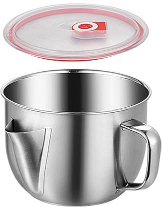 Stainless Steel Gravy Separator- 280g Fat Separator Jug | Grease Container with Lid | Meat Strainer for Grease with Handle | Soup Grease Oiler and Kitchen Gadgets | Remove Excess Oil from Soup Food