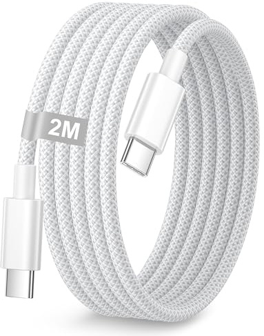 USB C-kabel 2 m, USBC till USB C laddningskabel 2 m USBC kabel 60 W PD snabbladdningskabel nylon för i Phone 16/16 Pro Max/15/15 Pro Max, Samsung Galaxy S25/S24/S23, iPad Pro/Air, MacBook, Huawei och
