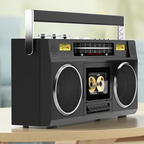 TYH Lettore di Cassette Portatile Boombox, 4 Altoparlanti, Radio Stereo AM/FM/SW1/SW2, Ingresso USB SD AUX per Cuffie, Boombox Bluetooth retrò, Supporto Ingresso SD/USB/TF, per casa e Viaggio