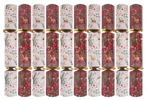 Knallbonbons für Weihnachten, 35,6 cm, metallisch, festlich, Rentier, Laub, Weihnachten, Urlaub, Abendessen, Tischdekoration, lustige Preise, Geschenke, enthält Hüte, Witze, 10 Stück