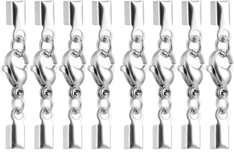 ZORVYN 8 Piezas Cierre de Cadena de Acero Inoxidable para DIY Pulseras, Cuerdas de Cuero y Joyas, Cierres para Brazaletes y Bisutería (Plata)