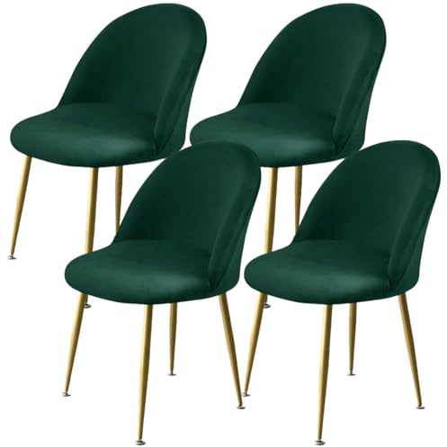 Levoberg - Funda de silla de comedor escandinava extensible de terciopelo, con respaldo redondeado elástico, funda de silla escandinava para casa, boda, hotel, 4 piezas, color verde oscuro