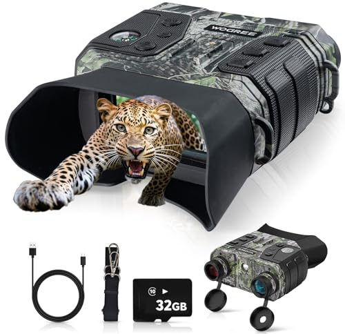 WOGREE Night Vision Goggles, 4K Night Vision Binoculars for Adults, 36MP, 1300FT Range,8X Digital Zoom, 5000mAh Battery, Flashlight & Compass, Infrared Vision, 32GB Card, for Camping & Security