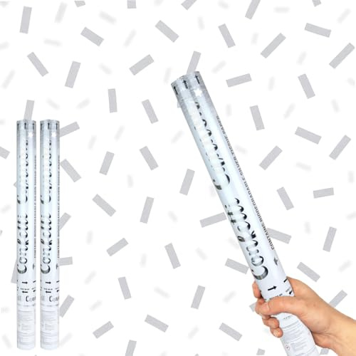 Silver Paper Biodegradable Large Confetti Cannon 50cm – Pack of 2 – Party Poppers Environment Friendly Confetti Popper Shooter for Weddings, Parties, Celebrations & Events