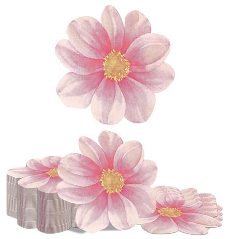 Kotkiddy 40 Blumenform Cocktail Servietten Rosa Einweg Floral Papierservietten für Braut Baby Shower Hochzeit Geburtstag Sommer Dinner Party Tischdeko