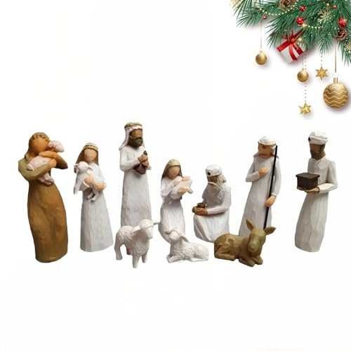 Krubbset Born Scene figur, 10-delars figurer krubba harts, födsel jul, julkrubba med figurer, julkrubba, krubbscen krubba harts helig familj, dekoration