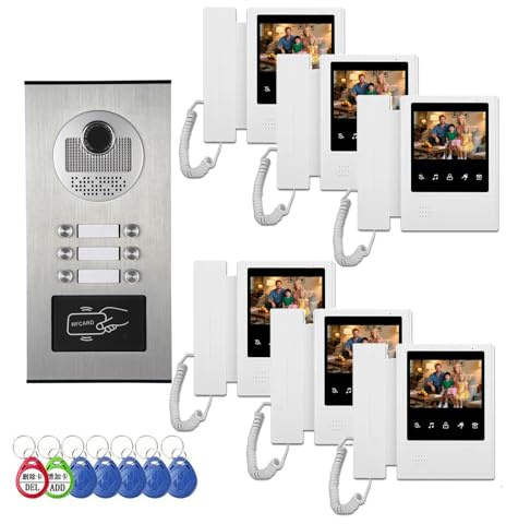 Video Intercom System for Apartment,2/3/4/6/8/10/12 Family Units 4.3 inch Monitor Wired Video Door Phone Kit,Indoor Outdoor Video Doorbell, Doorphone Telephone Style,2 Way Audio (For 6 family)