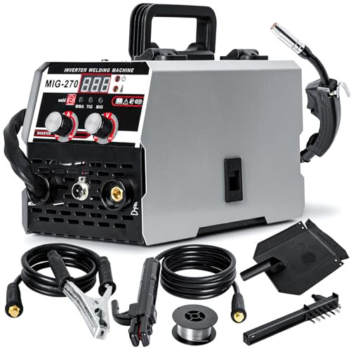 Gasless MIG Welder 220V 250A, 3 in 1 Multiprocess Welding Machine MIG/ARC/TIG, Digital Inverter LED Display, Portable Wire Welder Kit with Torch, Adjustable Current for Workshop (Grey)