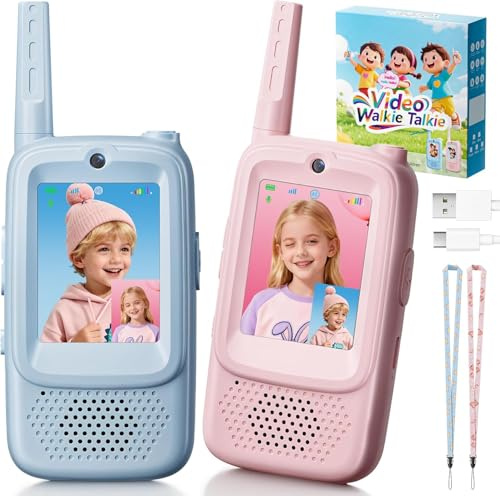 EWEMOSI Video Walkie Talkie für Kinder, 2 Stück mit Kamera und Bildschirm, Kinderfunkgerät Geschenk Weihnachten Neue Jahr Geschenk für 3-12 Jahren Mädchen und Jungen, Blau und Rosa
