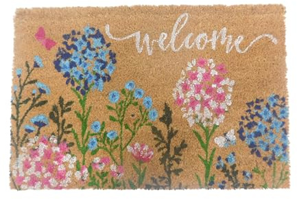 Relaxdays Fußmatte Kokos, Blumen, 60x40 cm, rutschfest, wetterfest, Fußabstreifer innen & außen, Türvorleger, Mehrfarbig