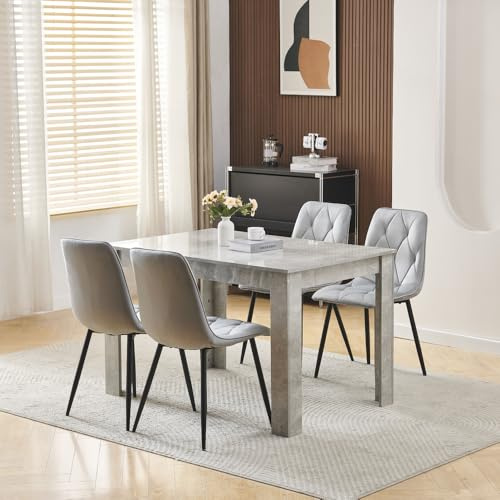 Homullel 120cm Dining Table and 4 Chairs, 4 Seater Kitchen Table and Chairs Set for Space Saving, Dining Room Set for 4, Grey (4 Seaters, Velvet Diamond Grey#5)