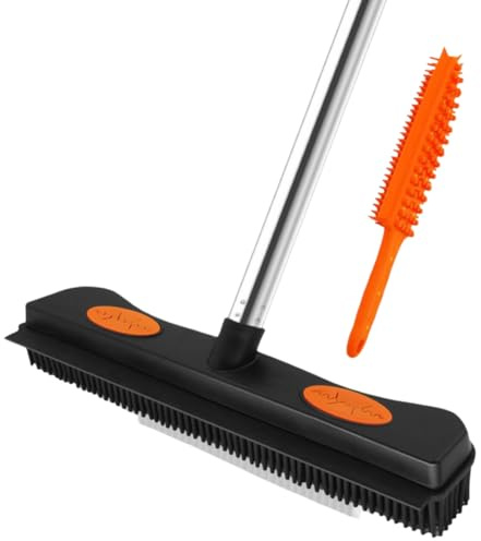 Aboiled Pet Hair Removal Broom, Fur Remover Tool 60 Inches Rubber Brush Carpet Rake with Silicone Squeegee