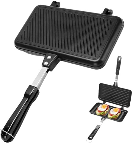 Appareil à croque-monsieur, poêle à frire double face, sandwichs américains, grille-pain antiadhésif, avec poignée, en aluminium, pour le camping, les familles, les restaurants