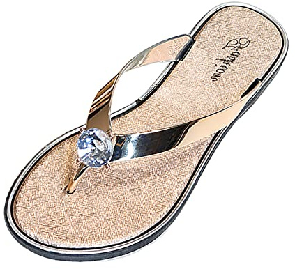 Flipflop Damer med strass, platta tåseparator, sandaler, halkfria tofflor, flip-flops, lätta badtofflor, duschskor, badskor, strandskor, tofflor, sommar, badtofflor, rosguld, 42 EU