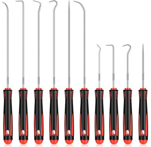 10 x Precision Pick und Haken Set,Hydraulikzylinder O-ring Dichtung Auto Werkzeuge,Wellendichtring Werkzeug,24/16,5cm Universal Präzision Haken Set für ol Ringe Dichtung Schläuch Demontage Werkzeug