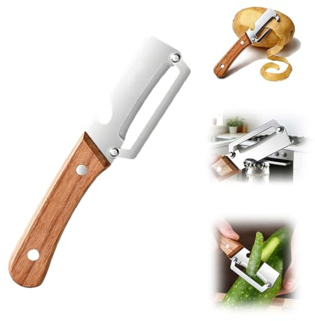 Zero Snag Wooden Peeler, Multi Functional Vegetable Peeler for Kitchen, with Stainless Steel Blades, Wooden Handle and Bottle Opener, for Easy Potato, Fruit & Veggie Peeling (1 PC)
