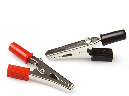 Constrabo® | 20 pinces crocodile avec vis, bouchon à baïonnette et poignée en plastique | 10x de chaque couleur (rouge et noir) | Fer, nickelé | Longueur 50 mm | Pinces alligator, clip crocodile