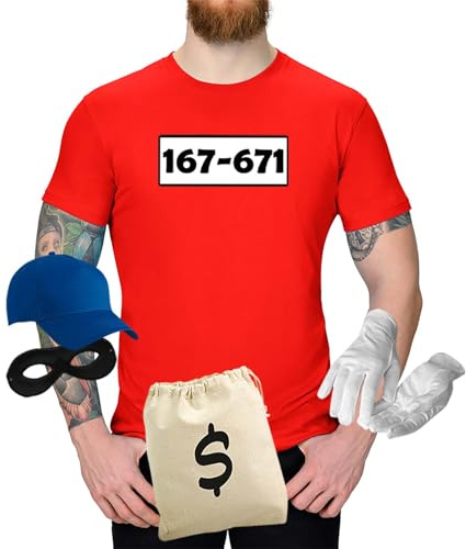Jimmys Textilfactory T-Shirt Panzerknacker Karneval Kostüm Set Deluxe XS-5XL Herren Verkleidung Fasching Rosenmontag Karnevalszug, Größe:2XL, Set: deluxe+, Logo: Standard-Nr