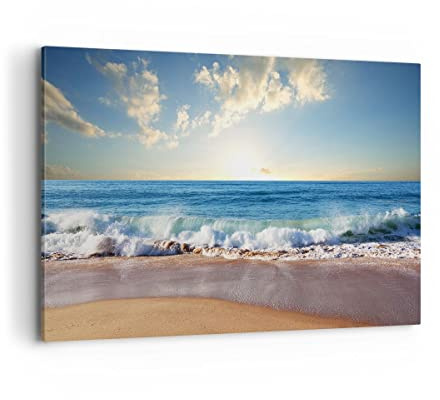 ARTTOR Wandbilder Dekoration Wohnzimmer Meer Ufer Wasser Bilder auf Leinwand 120x80cm Leinwandbild Schlafzimmer Küche Deko Wand Kunstdruck Art Groß XXL Wanddeko Bild Wall Decor Canvas AA120x80-3551 | Meer Bord Wasser Deko Bild Groß XXL 1 Stück Wohnzimmer Schlafzimmer Wandkunst Wanddekoration ARTTOR