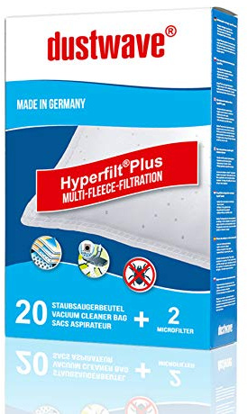 Dustwave® Mega Pack 20 Vacuum Cleaner Bags for EIO - VARIA 1600 W Eco New Generation and EIO - Topo 1800 / Microfleece Branded Dust Bags - Made in Germany + Includes Microfilter