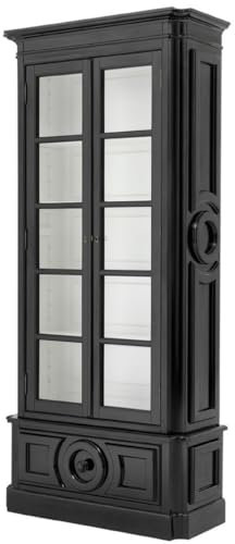 Casa Padrino Luxus Vitrine Schwarz/Weiß 113 x 46 x H. 240 cm - Massivholz Vitrinenschrank - Wohnzimmerschrank mit 2 Glastüren und Schublade - Luxus Qualität