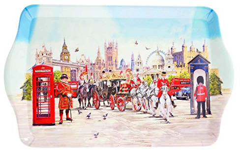 38x24cm Melamine London Scenes Large Serving Tray Snacks Plate Vintage Royalty