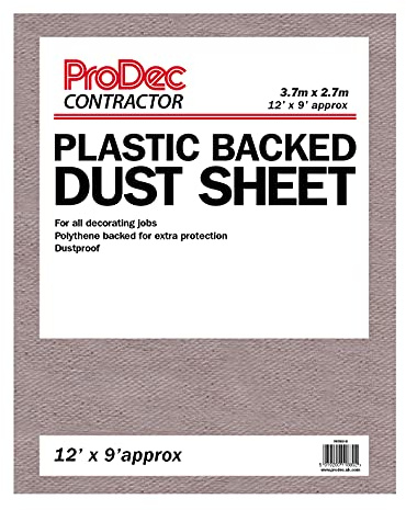 ProDec Contractor 12ft x 9ft Contractor Poly-backad dammduk med droppskydd för målning, dekorering, täckning av trappor, korridorer och golv, absorberar spill, ingen genomblötning, återanvändbar