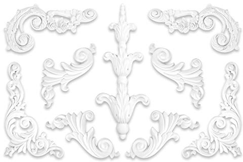 1 Set Ornament aus PU - große Auswahl, 70x140mm Stuck, stoßfeste Deko schnitzerei - Verzierung für Wand und Deck (W863L+R)