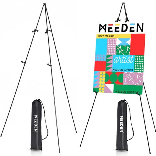 MEEDEN 2 Pcs Staffelei Stand für Malerei und Display: 160cm Kunst Metall Staffelei Zeichen Stand mit Tasche - Portable faltbare Instant Stativ Displaystaffelei für Hochzeit, Malerei Leinwand, Plakate