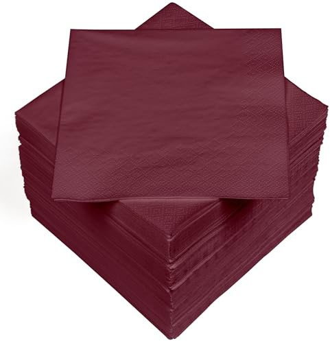 HEKU Lot de 100 serviettes unies triple épaisseur, 33 x 33 cm, qualité uniforme pour les événements et la restauration, pratiques, très absorbantes et élégantes, bordeaux