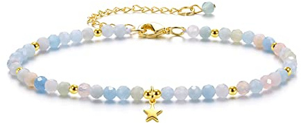 JSDDE Damen Perlenarmband mit Kleine Stern Anhänger facettierte Perlen Glücksarmband Freundschaftsarmband Aquamarin Rosenquarz Naturstein Armband Geschenk für Weihnachten Muttertag Geburtstag