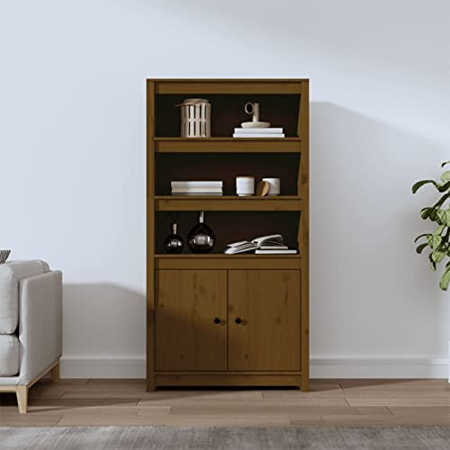 ZHOUMIN Highboard, Buffetschrank, Mehrzweckschrank, Bücherschrank, Hochschrank, Vorratsschrank, Wohnzimmerschrank, Sideboard, Küchenschrank, Honigbraun 80x35x154 cm Massivholz Kiefer